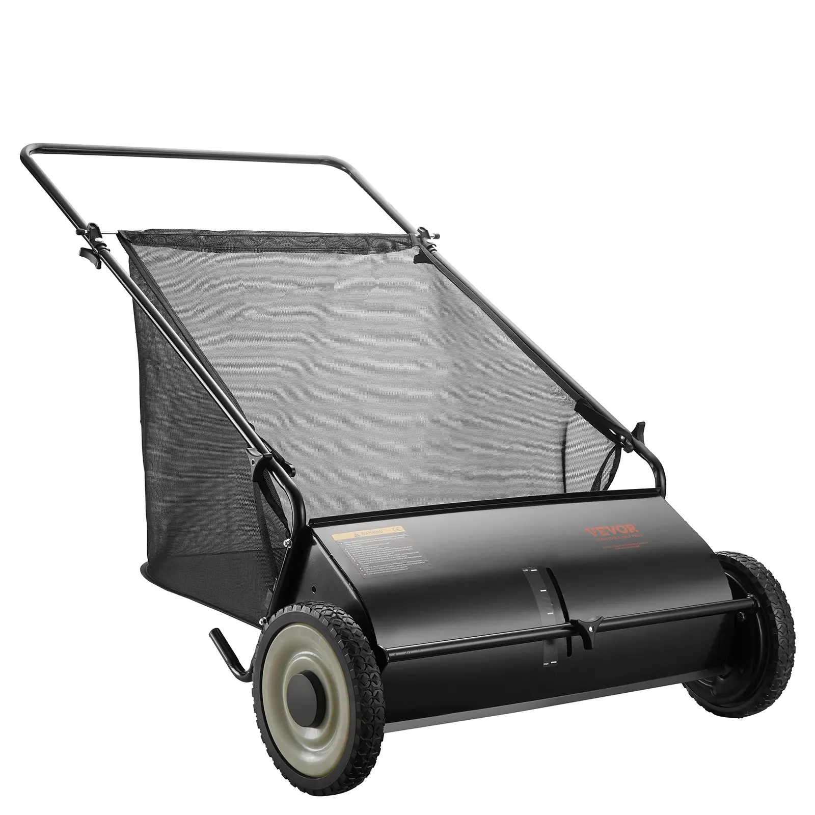 VEVOR Heavy-Duty Garden Push Lawn Sweeper, 26"/66 cm, 4 Spinning Brushes, Strong Rubber Wheels, Thick Steel Frame, Adjustable Brush Height, Removable Bag for Simple Cleanup, Captures 80% Debris for Yard, Driveway, Removable Bag Makes Cleanup Simple, 7 Ft³