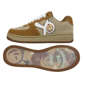 YUMS Cinnamon Roll Sneakers - Brown Tan & Beige Suede Low-top Casual Streetwear Fashion Shoes with Signature Transparent Sole Art