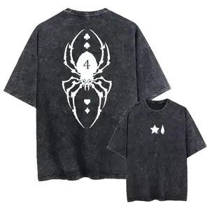 valentine shirts Anime Washed 2D T Shirt Hunter x Hunter Printed Retro Harajuku Style Top for Men Women Fashion Casual Streetwear Unisex Menswear Distressed