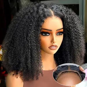 Afro Kinky Curly Glueless Wigs Human Hair Ready To Wear Pre Cut 6x4 HD Lace Closure Wigs For Black Women Pre Plucked 200% Density