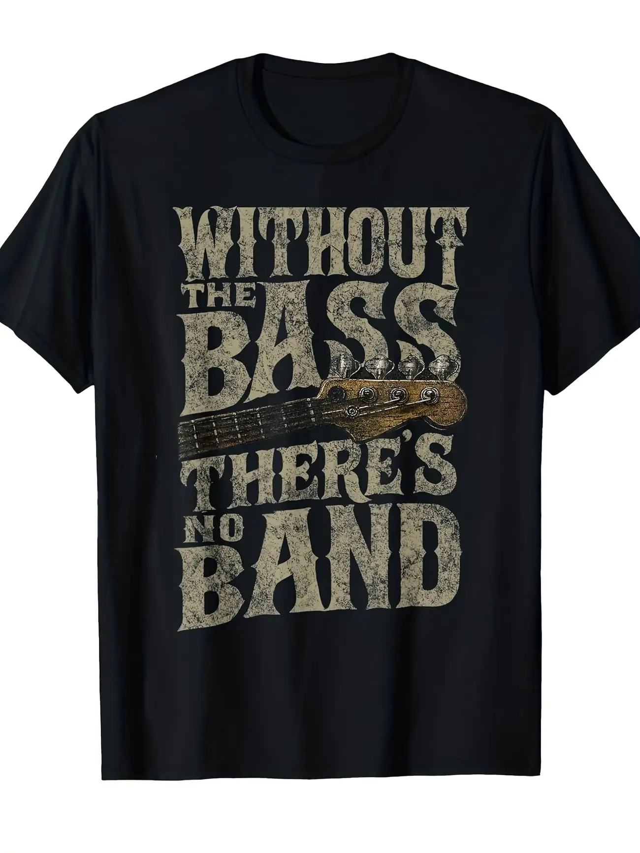 Women's Bassist Theme Round Neck Short-Sleeve Tee, Retro Music Style Garment, Comfortable Casual Fabric Top for Musicians