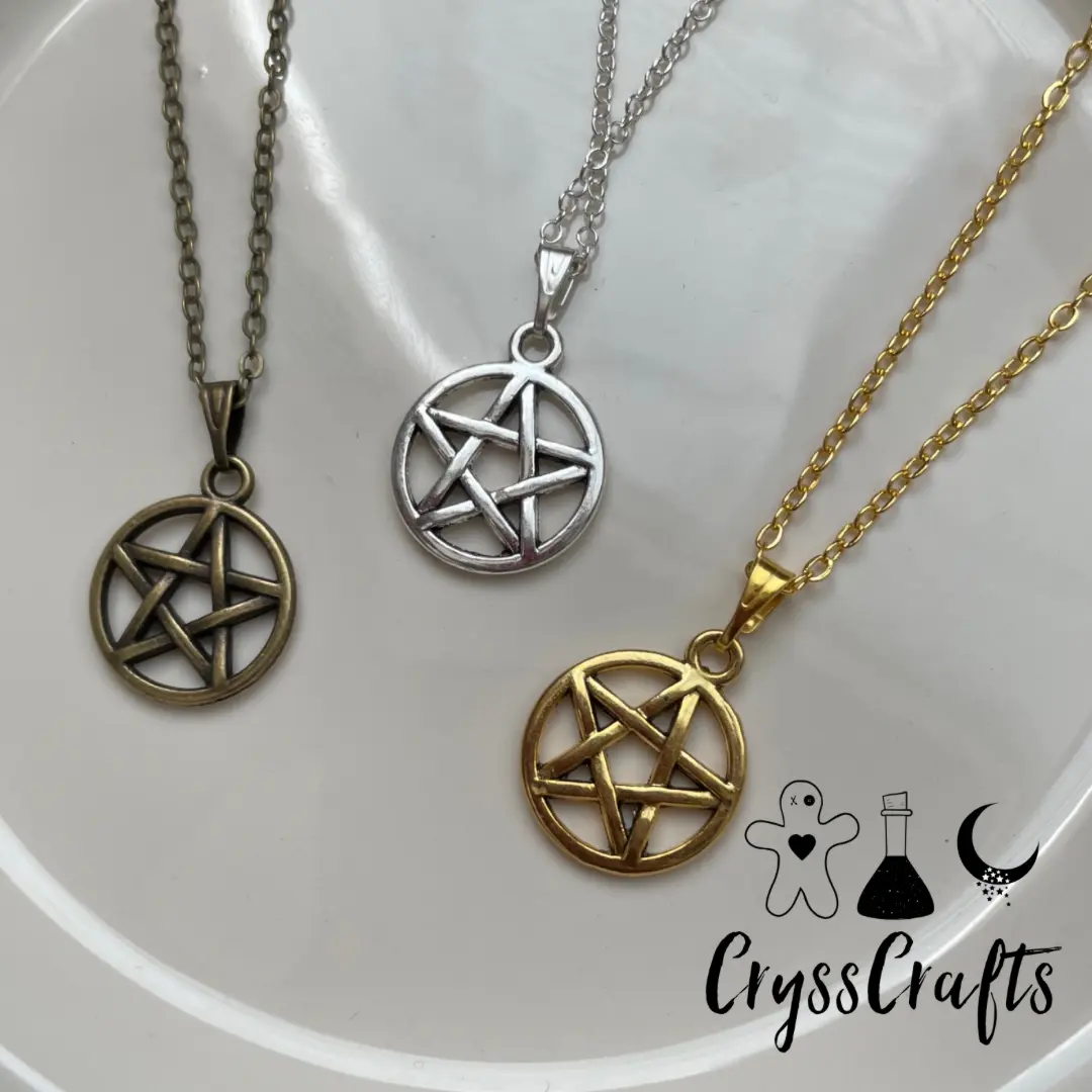Charm Necklace Pentacle Pentagram Gold Silver Bronze