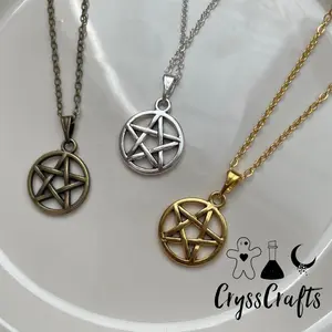 Charm Necklace Pentacle Pentagram Gold Silver Bronze