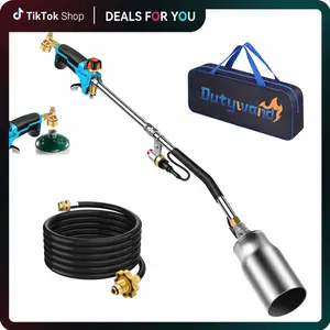 Dual Interface Propane Weed Torch Kit with 10FT Extended Hose, Heavy-Duty Handheld Torch Built-In Automatic 0Igniter & Turbo Trigger, Multi-use for Weeding, Fire Starting, Ice Melting, BBQ and Light Welding, (Propane Tank Not Included)#fathersdaygift