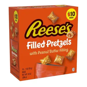 Reese's Filled Pretzels, Peanut Butter Pretzel Nuggets, Crunchy, Ready to Eat, Sweet and Salty Snack, 1 oz Bags (10 Count)
