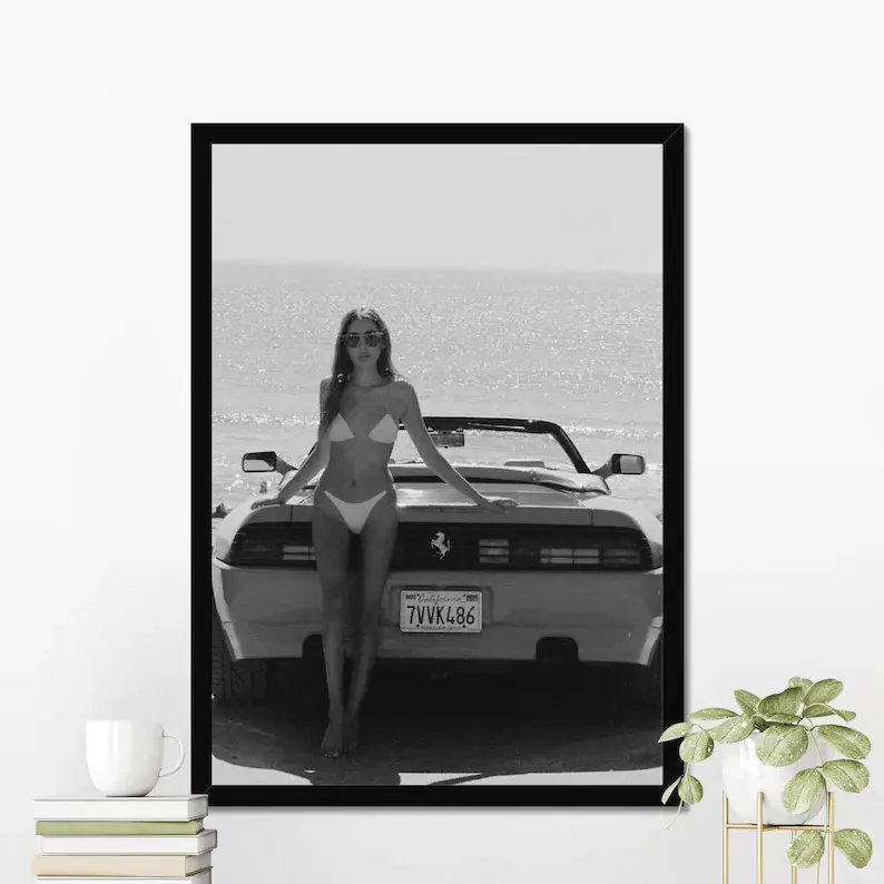 Vintage Car Poster, Ferrari, Classic Sports Car Wall Art, Vintage Girl Car Poster, Iconic Car Poster, Old Car Poster, Vintage Sports Car Artistic Artwork Cotton Decor Matte Minimalist Print wall decor poster