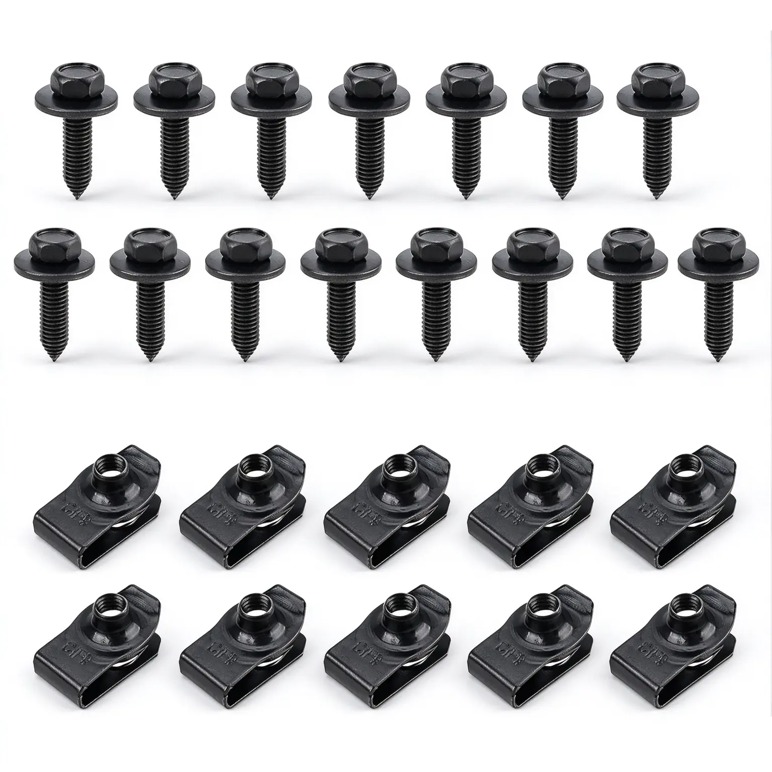 50PCS M6 U-Nut Clips & Hex Flange Body Bolts, 25 Sets Auto Fasteners for Bumper Fender Engine Splash Shield