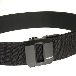 Casual Outdoor Dual-Use Tactical Shooting Training Automatic Buckle Belt Thickened And Reinforced Double-Layer Gun Hanging Belt 1.5" Ratchet Nylon Sport Belts Quick Adjustment Buckle