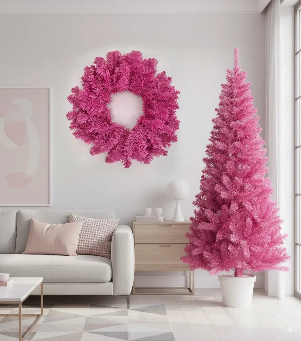 Perfect Holiday Pink Canadian Pine Christmas Tree Non-Traditional Holiday Décor with Metal Stand