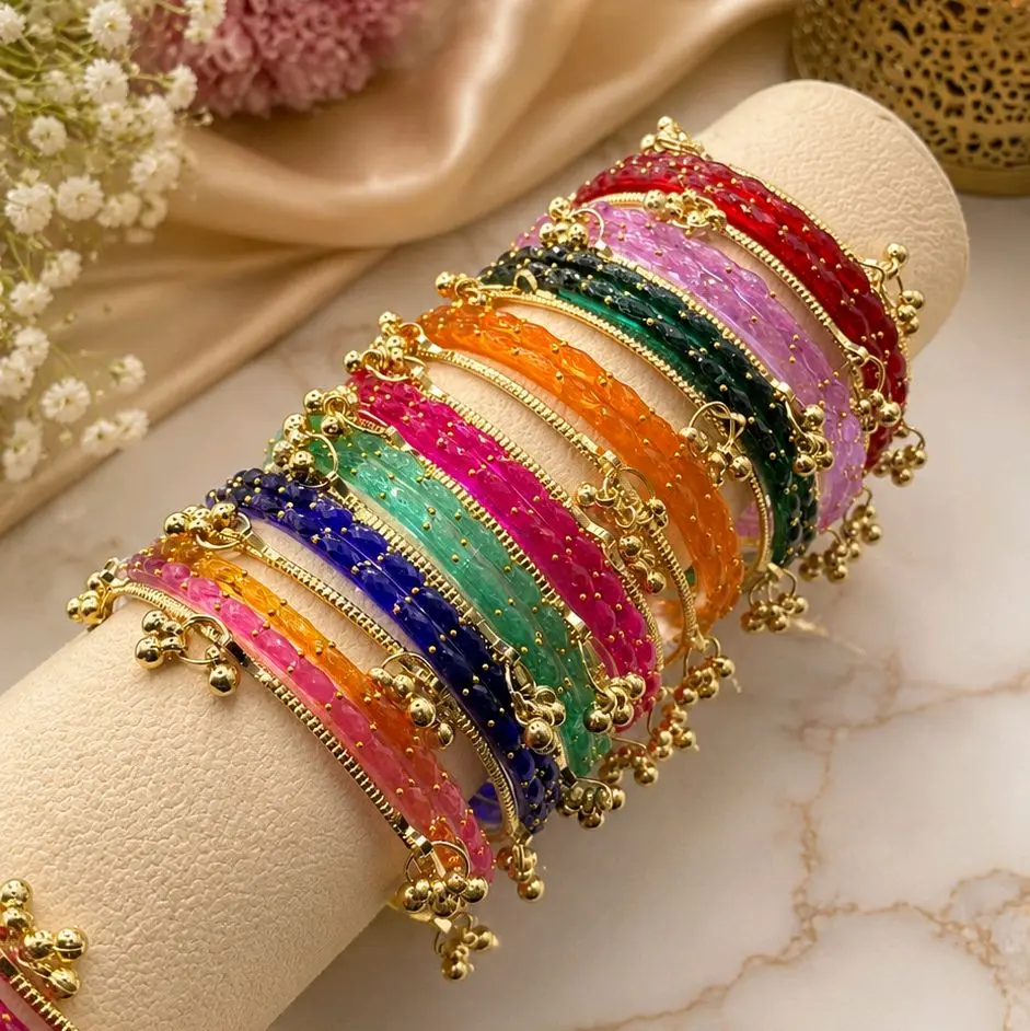 Fashionable Glass Bangle Stack for Women, Multi-Color Stacking Bracelet Set with 5 Gugrhoo Bangles, Statement Jewelry, Bangles Stack, Bracelet Stacks
