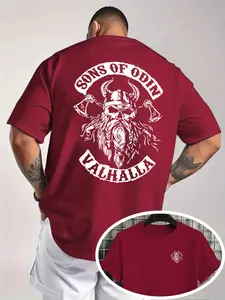 Men's Casual Short Sleeve T-Shirt, Gothic Culture and Axe Gang, Skull Horns, Loose Fit, Polyester Fabric, Perfect Gift