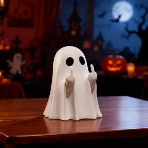 1Pcs Halloween Ghost Figurine - Plastic Spooky Middle Finger Ghost Decor Cute & Edgy Indoor Outdoor Halloween Decor for Porch & Home