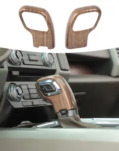 Car Center Console Gear Shift Head Cover Trim for 2015-2020 Ford F150, 14x14cm Self-Adhesive High-Quality ABS Carbon Fiber Black Wood Grain Interior Decoration Accessory, Easy Installation