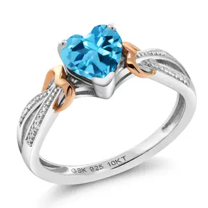 Gem Stone King 6MM Heart Shape Gemstone Birthstone and Diamond Engagement Ring | 925 Silver 10K Rose Gold | Wedding Anniversary Promise Ring For Women | Sizes 5-9