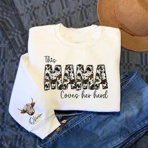 This Mama Loves Her Herd Custom Cow Sweatshirt, Personalized Gifts for Mom, Cow Mom Sweater ,Cow Mama Sweatshirt, Custom Farmer Sweatshirt