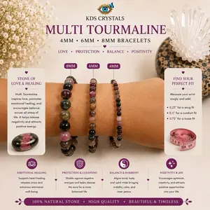 Multi Tourmaline Bracelet, Genuine Tourmaline Crystal Bracelet, 4mm 6mm 8mm Gemstone Bracelet, Protection Crystal Jewelry