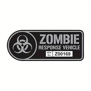 1PC "ZOMBIE RESPONSE VEHICLE Zombie Response Vehicle Logo (Biohazard Symbol + Apocalypse Theme Text + Vehicle No. Z00169 + Black-Silver Dark Style)" Minimalist Apocalypse Cool Trend-Style Sticker For Car Door/Laptop Minimalist Apocalypse