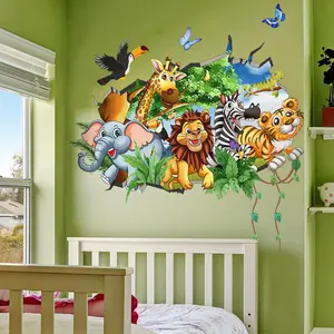 3D Hole in The Wall Animal Pattern Wall Sticker, 4 Counts/set Self Adhesive Wall Decal, Wall Art Decorative Sticker for Home Living Room Bedroom, Ornaments, Wall Art Stickers