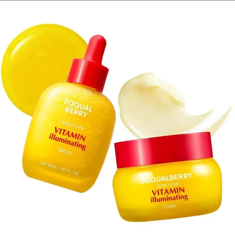 EQQUALBERRY Vitamin Illuminating Serum & Cream Set - Vitamin C & Niacinamide | Targets Dark Spots | Strengthens Skin Barrier with Ceramides | Glowy, Lightweight Hydration summerwins