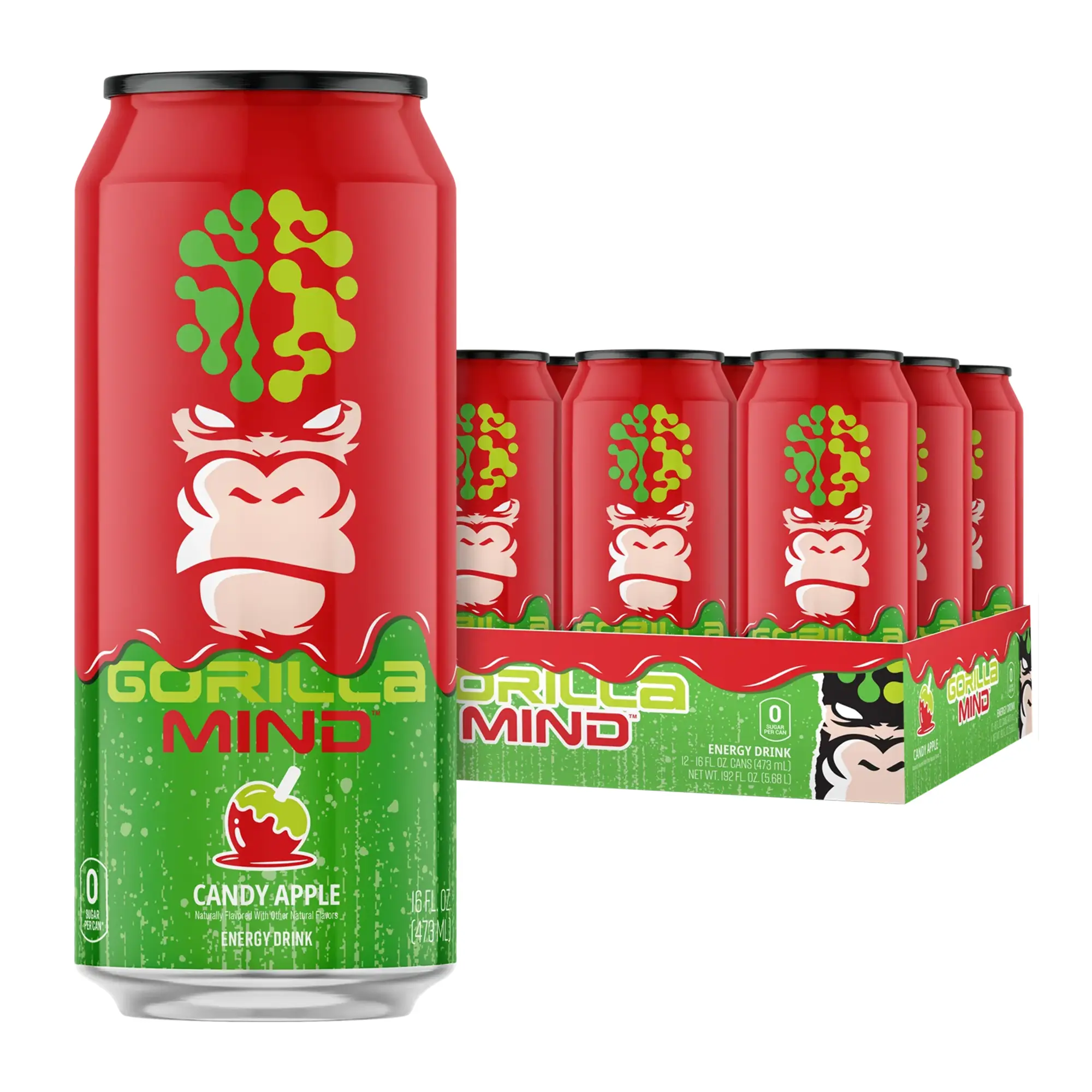 Gorilla Mind Energy Beverage - Sugar-Free, Gluten-Free, Non-GMO - 200mg Caffeine, Nootropic-Infused (Case of 12) Energy Focus Drink