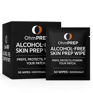 OHM PREP Alcohol-Free Skin Prep Wipes (50 Count) | Gentle Adhesive Primer for CGM, Patches & Medical Devices