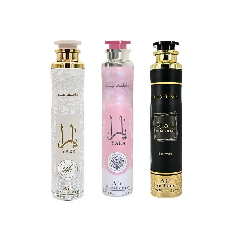 Lattafa 3-Piece 300ml Air Freshener Spray Bundle - Yara Pink, Yara Moi, Khamrah, Floral Lavender Scent, Fruity Citrus, Tropical Mix, Aroma, Highly Fragrant, Long-Lasting, All Seasons, At-Home Routine, Indoor Use, 36-Month Shelf Life