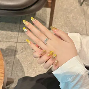 [Glory] Medium Almond Handmade Press on Nails, Fake Nails with Nail tool kit with Jelly Stickers, Reusable, Durable
