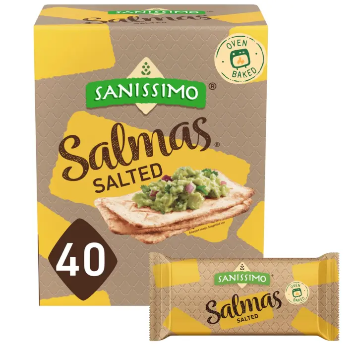 Sanissimo Salmas Salted, 40 Packs of 3 Crackers, Oven Baked Corn Crackers, Gluten Free, Non GMO, Kosher Certified