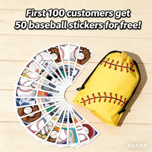 Baseball Goodie Bags 50 Pack for Boys, Includes 50 Free Baseball Stickers! EVA Waterproof Drawstring Bag for Bat, Glove & Helmet, Durable Equipment Carrier for Youth Little League, Sports Gift