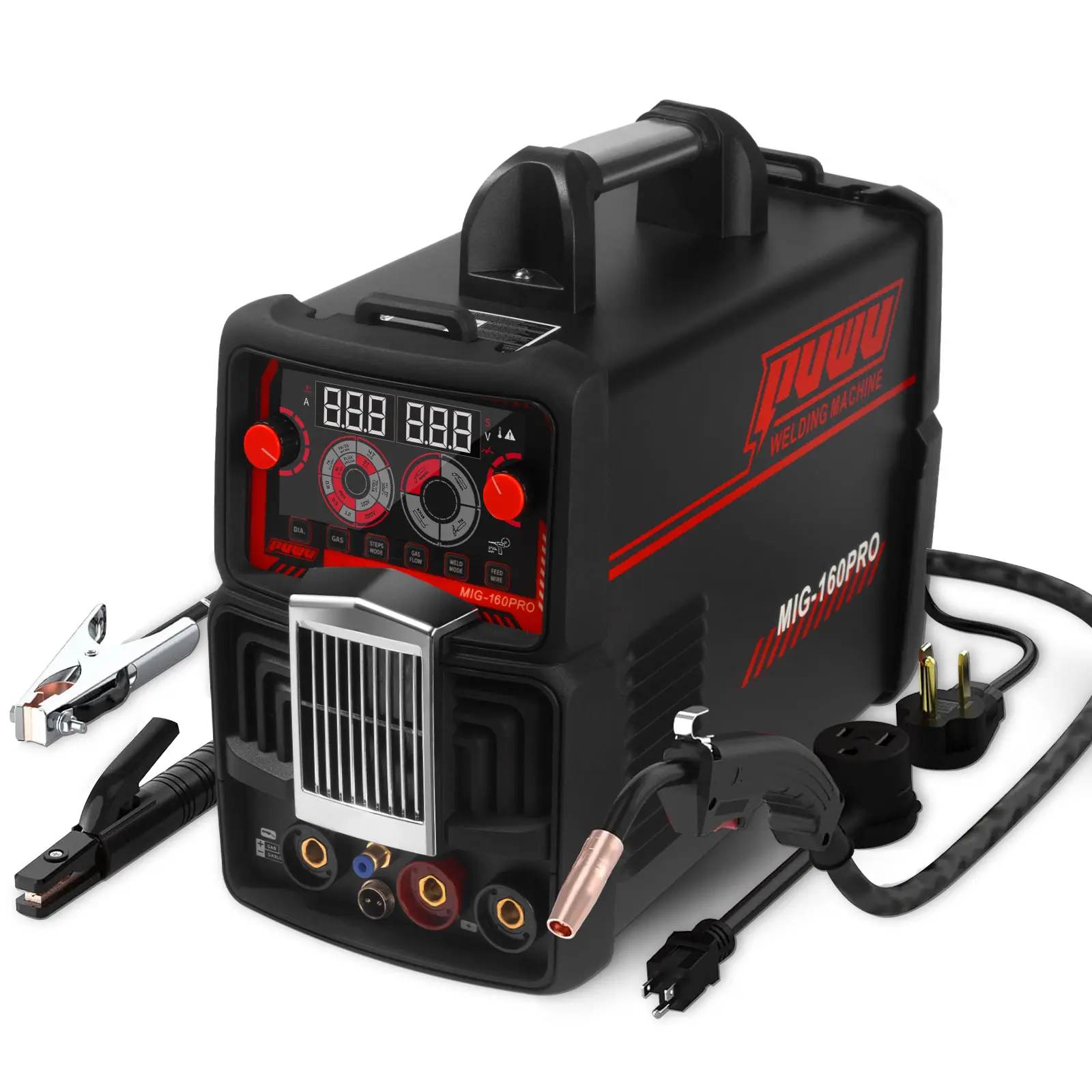【DealsForYouDays】Puwu 160A multiprocess Gasless MIG Welder,110V/220V Dual Voltage Flux Cored/MIG/Lift TIG/Stick ARC Welder 4 in 1 Welding Machine with IGBT Inverter LED Digital Display