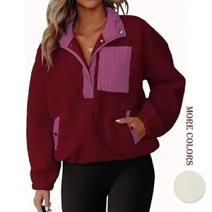 Plus-size women’s wool jacket, fuzzy long-sleeve cropped jacket, half-zip wool pullover, button-front Sherpa jacket with pockets GARMENTARY