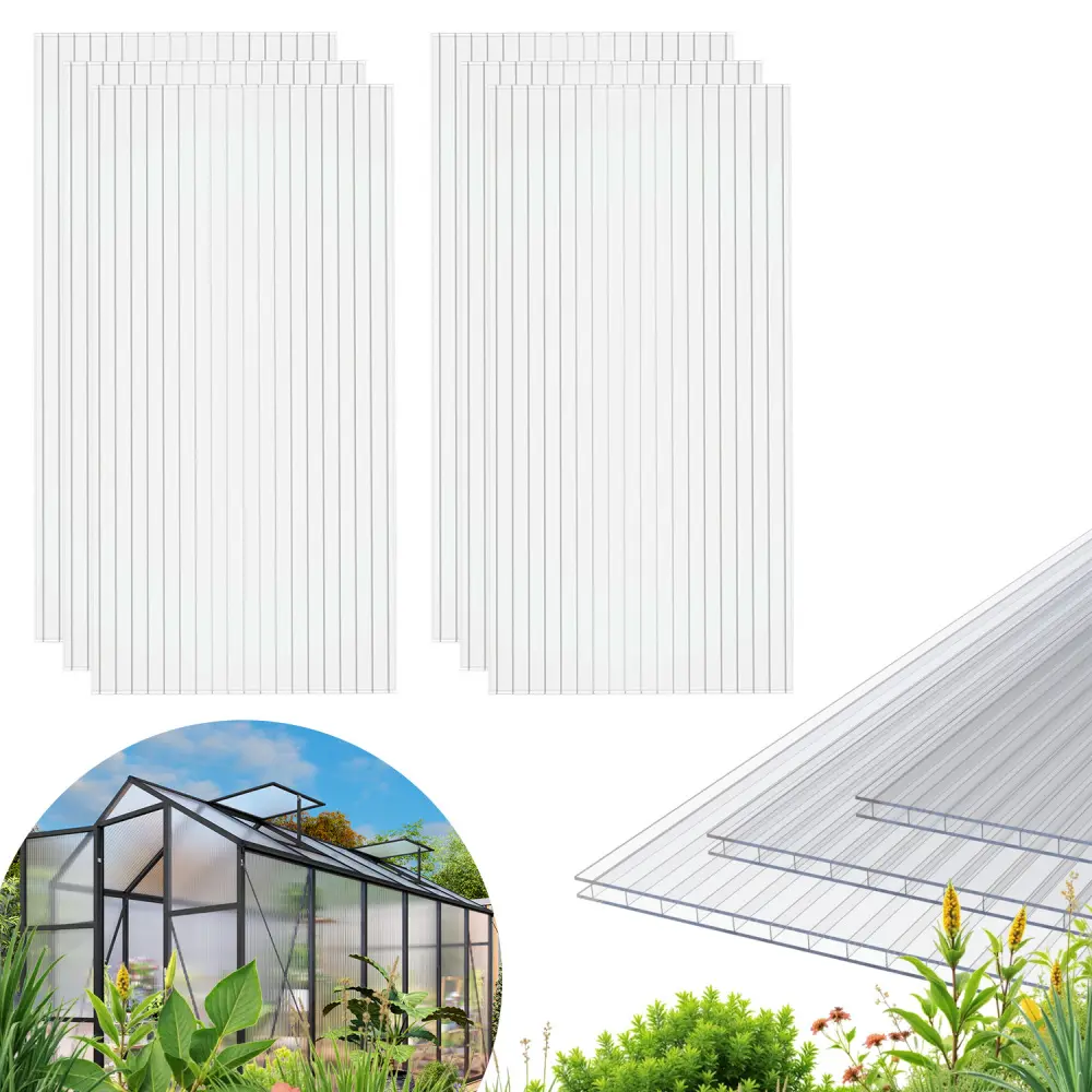 6 Pcs Twin-Wall Polycarbonate Sheets 5' x 2' x 0.16",UV Protected Greenhouse Panels, Shatterproof & Insulated Roofing Sheets for Greenhouse, Patio Cover, Garden Shed and DIY Projects
