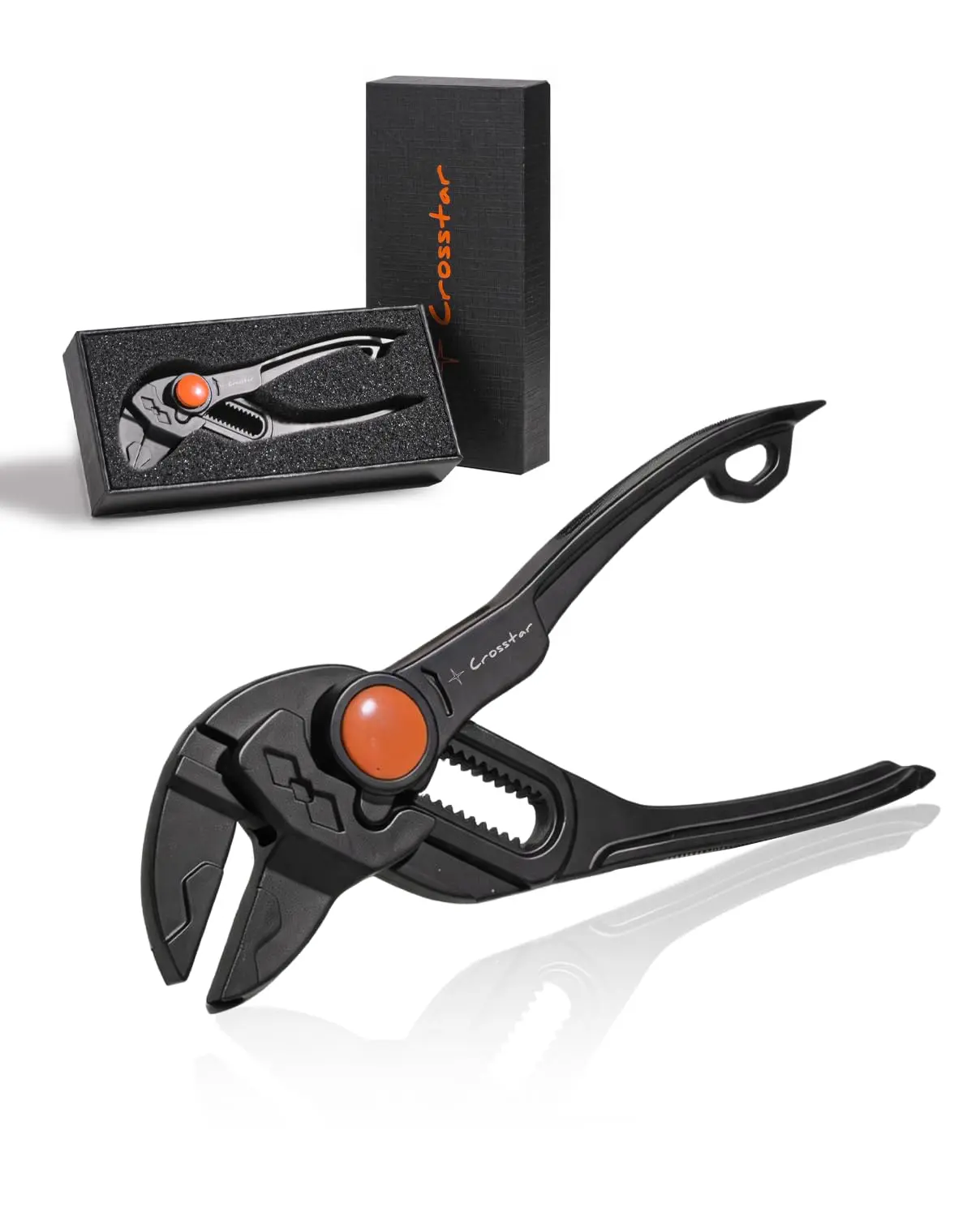 Crosstar 4-1/8 in Compact Powerful Mini Pliers Wrench, 18-Position Adjustment, Smooth Parallel Jaws, Rust-Resistant Teflon Coating, EDC Tool with Slotted Screwdriver Bits for DIY Projects, Mechanical Repairs, General Use