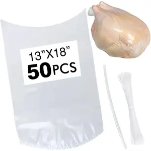 50Pack 13x18 Inches Poultry Shrink Bags, chicken bag, Clear Poultry Heat Shrink Wrap Freezer With 50 Zip Ties, a Silicone Straw for Chickens, Rabbits