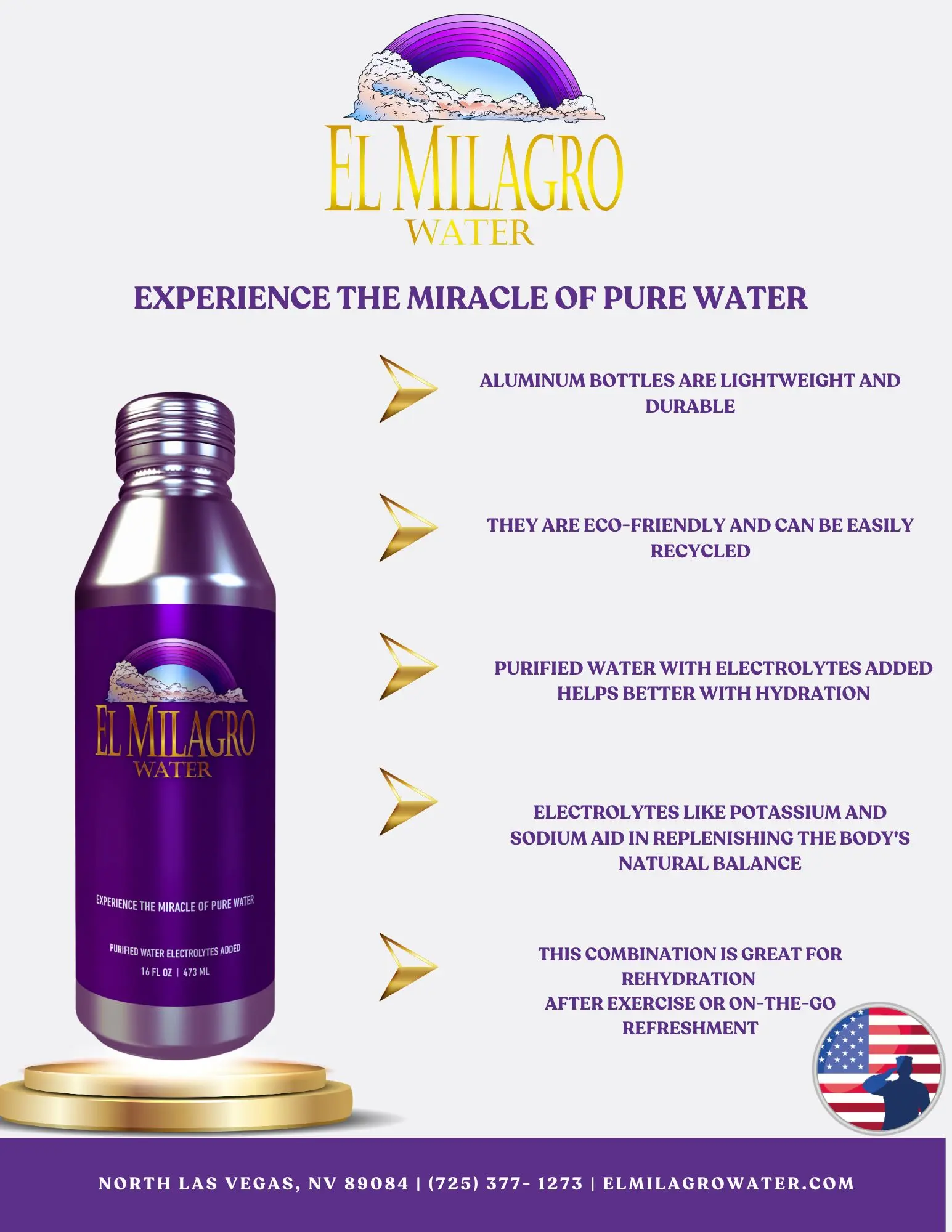 El Milagro Water - Experience the Miracle of Pure Water| Electrolytes Added | 16 oz | Beverage Drink