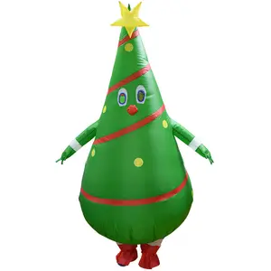 Inflatable Walking Christmas Tree Suit, Unisex Adult Fancy Dress Costume, Cosplay Party Funny Clothes with Beard Hat for Adult (with Blower)