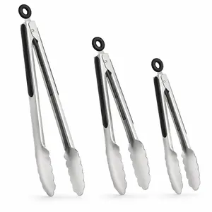 3PC Stainless Steel Kitchen Tongs Set (8", 10.5", 13.5") - Heavy Duty Metal Food Tongs with Locking Mechanism & Non-Slip Grip | Premium Heat Resistant Cooking Utilities for Air Fryer, Outdoor Grilling, BBQ & Salad Serving