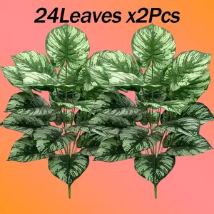 2 Sets Large Money Tree Artificial Decorative Plants, 24 Leaves, Ideal for Home Decor, Office, Shop, Gallery, Cafe, Bar, Cemetery, Restaurant, Courtyard