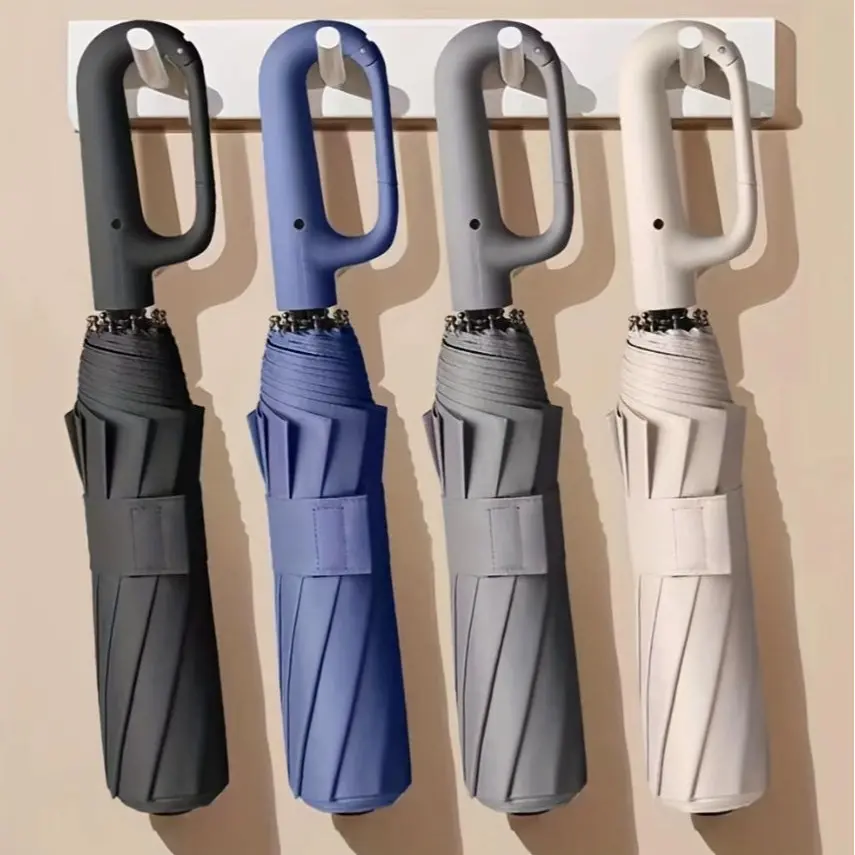 Automatic Folding Umbrella with Hook Handle - 1-Touch Auto Open-Close, Windproof, UPF50+ UV Protection Compact Umbrella for Travel, Outdoor Commute