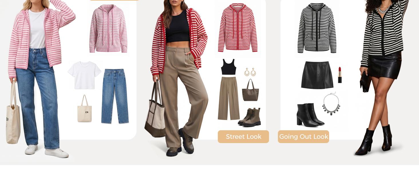 Oversized striped zip-up cardigan
