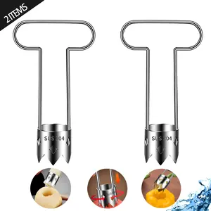 Multifunctional Fruit and Vegetable Corer, 2-piece set, Stainless Steel Kitchen Safety 304 Fruit Corer and Extractor, suitable for peppers and pear-shaped fruits and vegetables, easy to clean, healthy, rust-proof household gadget. summerwins