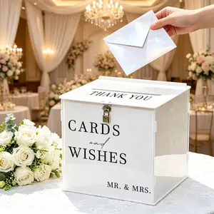 Lockable White Wedding Card Box, Large DIY Money Envelope Holder for Reception, Elegant Decor for Engagement, Bridal Shower & Anniversary Party