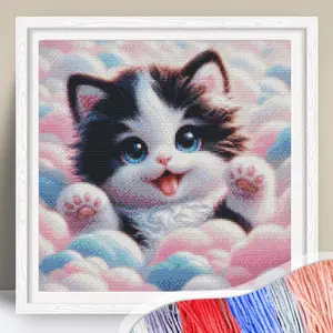 11CT Cross Stitch Kit, Cat Pattern Cross Stitch Kit, DIY Cross Stitch Embroidery Kit for Beginners, Cross Stitch Printed Canvas, Cat Decor for Home