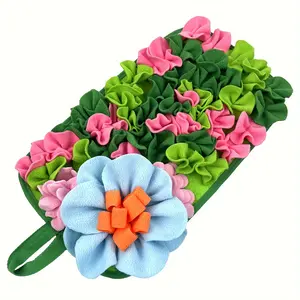 Small Pet Interactive Snuffle Foraging Feeding Mat - Polyester Fiber Construction, Foraging Strips, Flower Design, Handle - Ideal for Rabbits, Hamsters