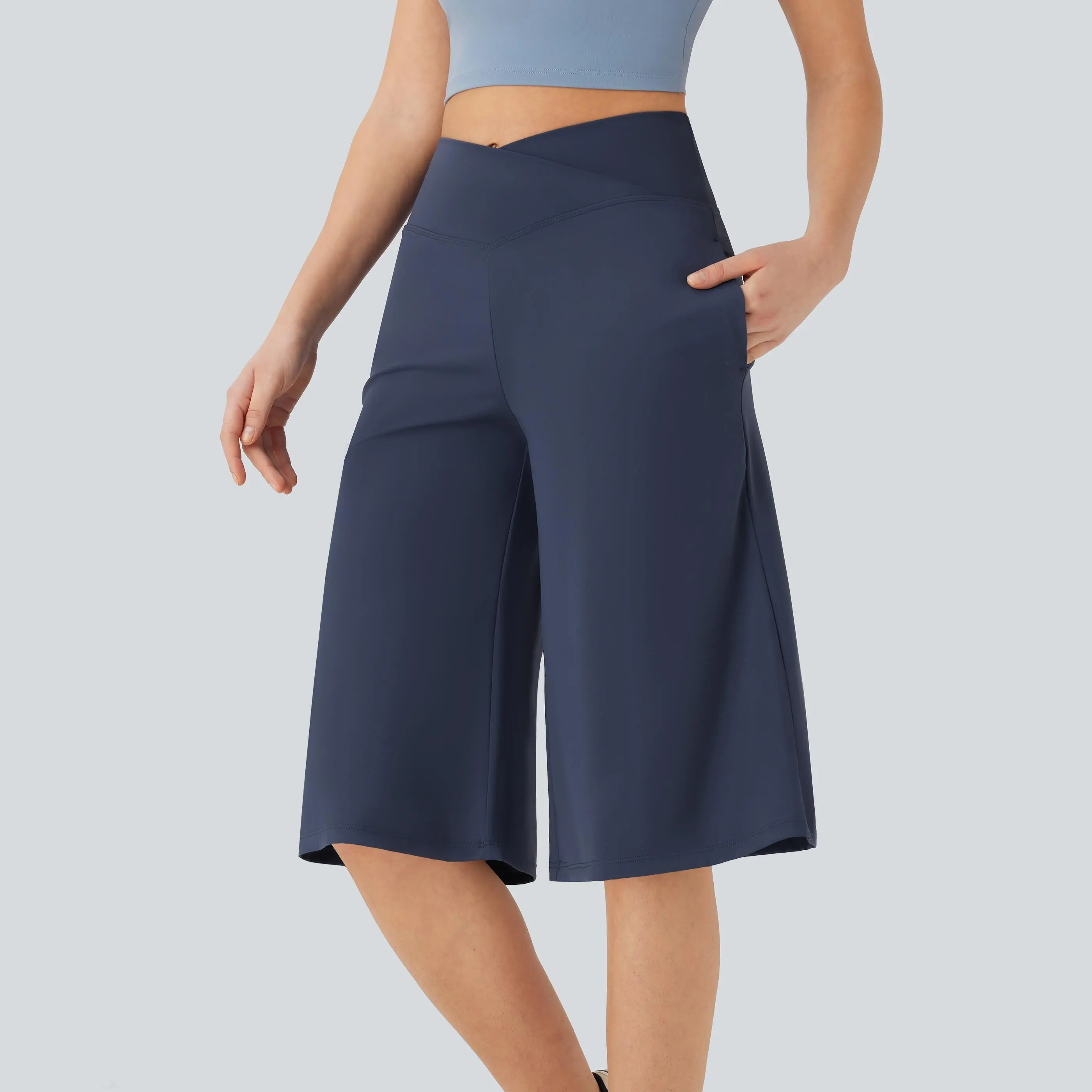 Halara Softlyzero™ Airy Crossover High Waisted Wide Leg InstantCool Yoga Pedal Pusher Pants with Pockets