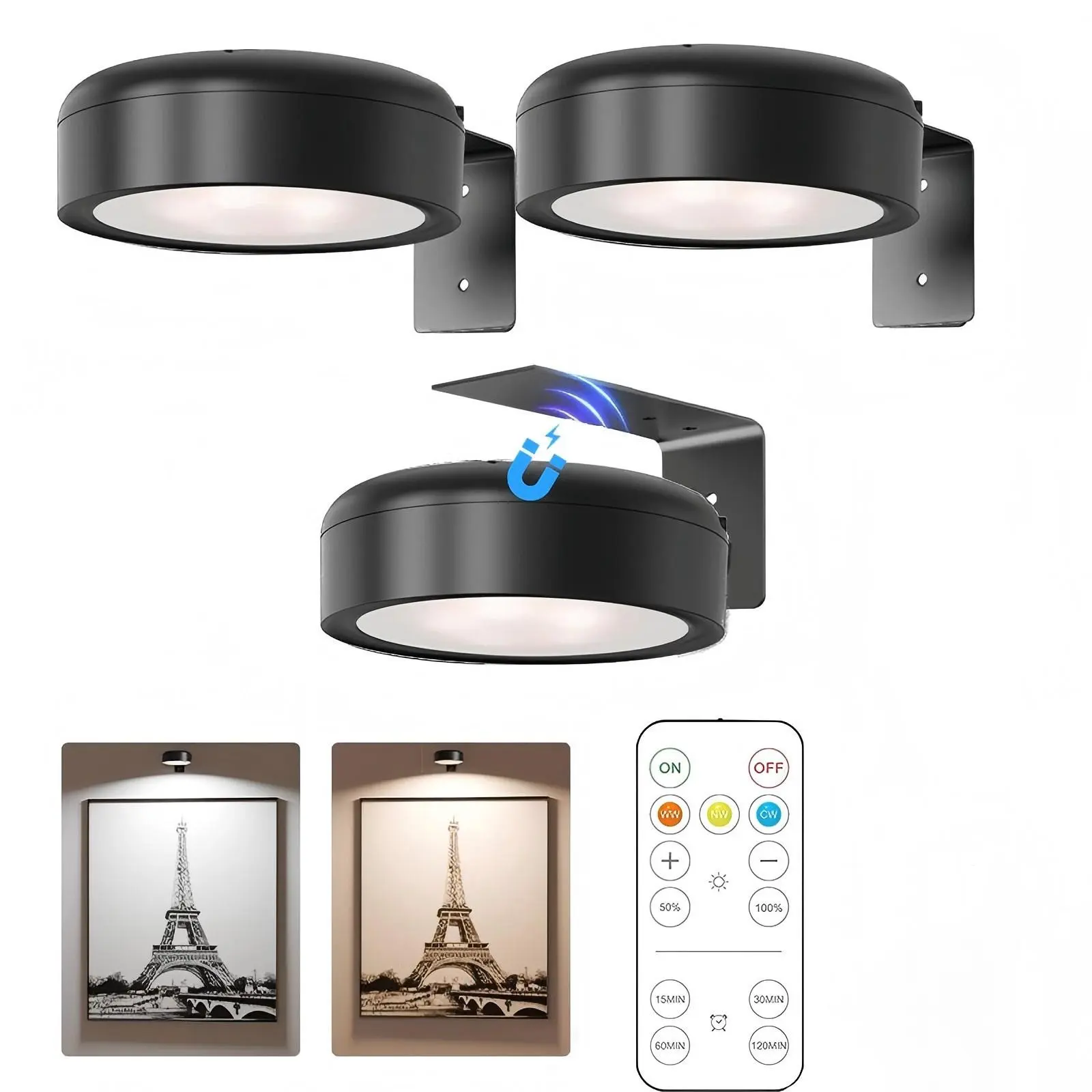 3-Pack  Adjustable RGB LED Dimmable Picture Lights - Wall Decor, Aesthetic Room Decor, Apartment Accessories (Ideal for Gallery Walls), Led Lights Bedroom Art Display
