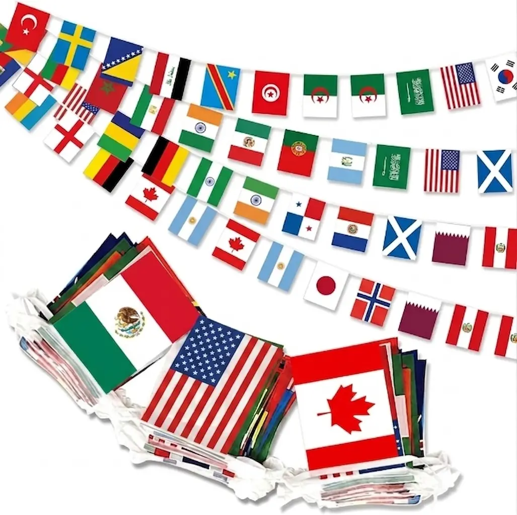 48-Country International Polyester World Flags Bunting, 47 ft Long Waterproof String Pennants Banner, Home Party Decorations for Watch Party & Sports Events, Indoor Outdoor Home Supplies Backdrop, Flags for Room, 5.5 X 8.3 Inches, 8.3Inch*5.5Inch