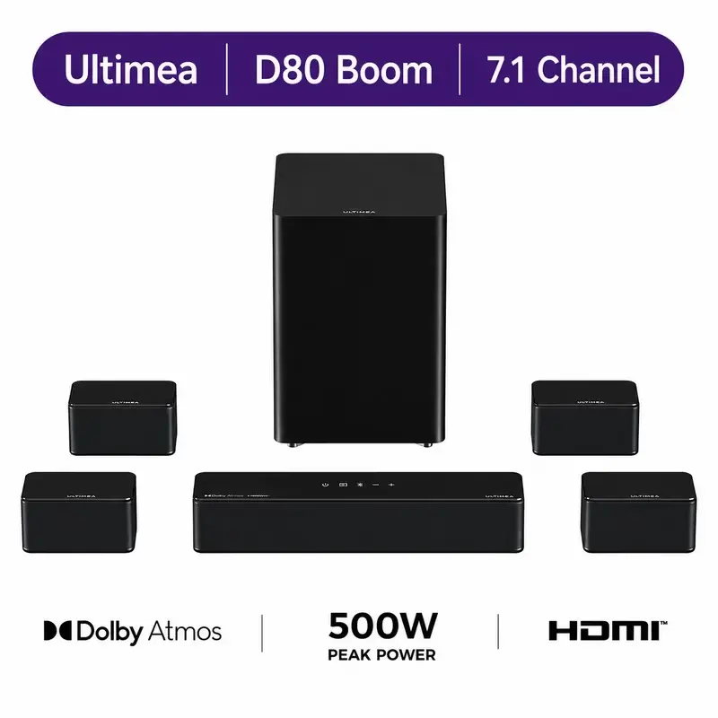 Poseidon D80 Boom 7.1ch Sound bar with Dolby Atmos, Surround sound system for TV, 500W