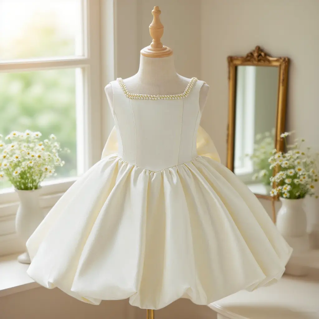 6030 Girls beautiful flower bud fashionable and popular dress Barbie pink popular dress skirt high-end elegant design pearl decoration