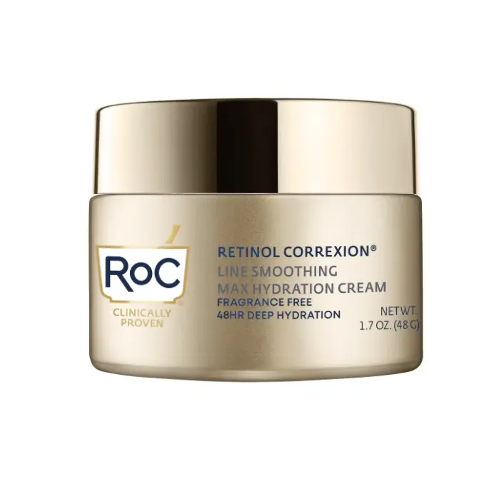 RoC Retinol Correxion Line Smoothing Max Hydration Cream, Clinical Retinol + Hyaluronic Acid, Fragrance-Free Face & Neck Moisturizer, 48-Hour Hydration, 1.7 oz